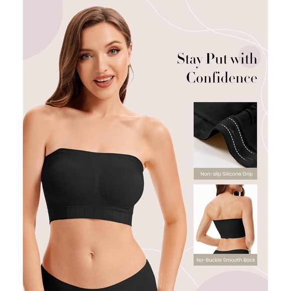 2 Pack Tan & Black Strapless Bras with Silicone Grip and Convertible Strap Small - Picture 10 of 10